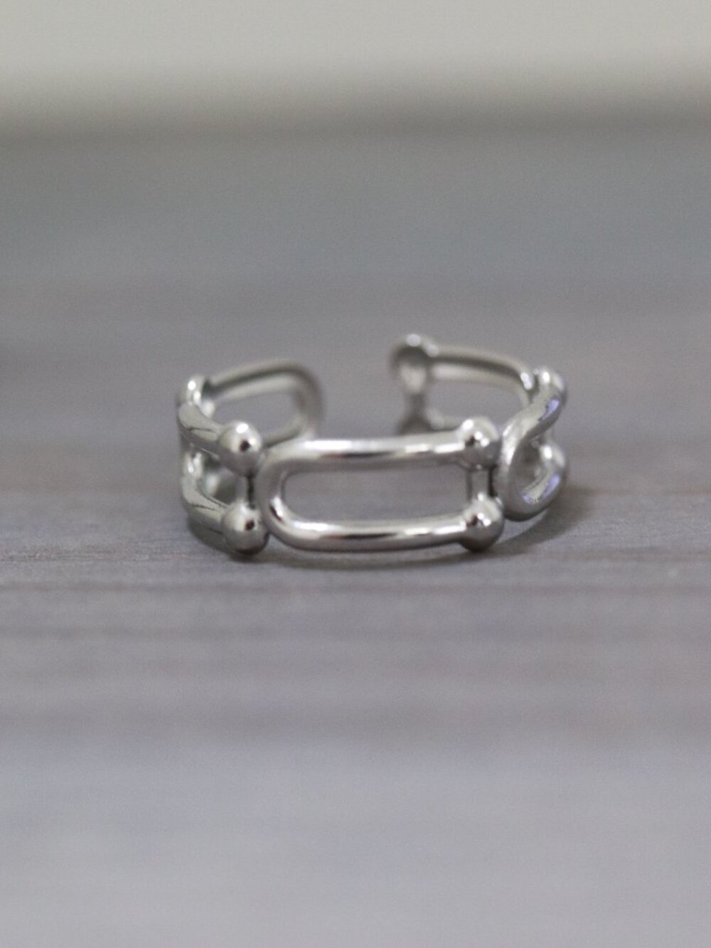 U Shape Hardware Style Cuff Ring Silver Stainless Steel